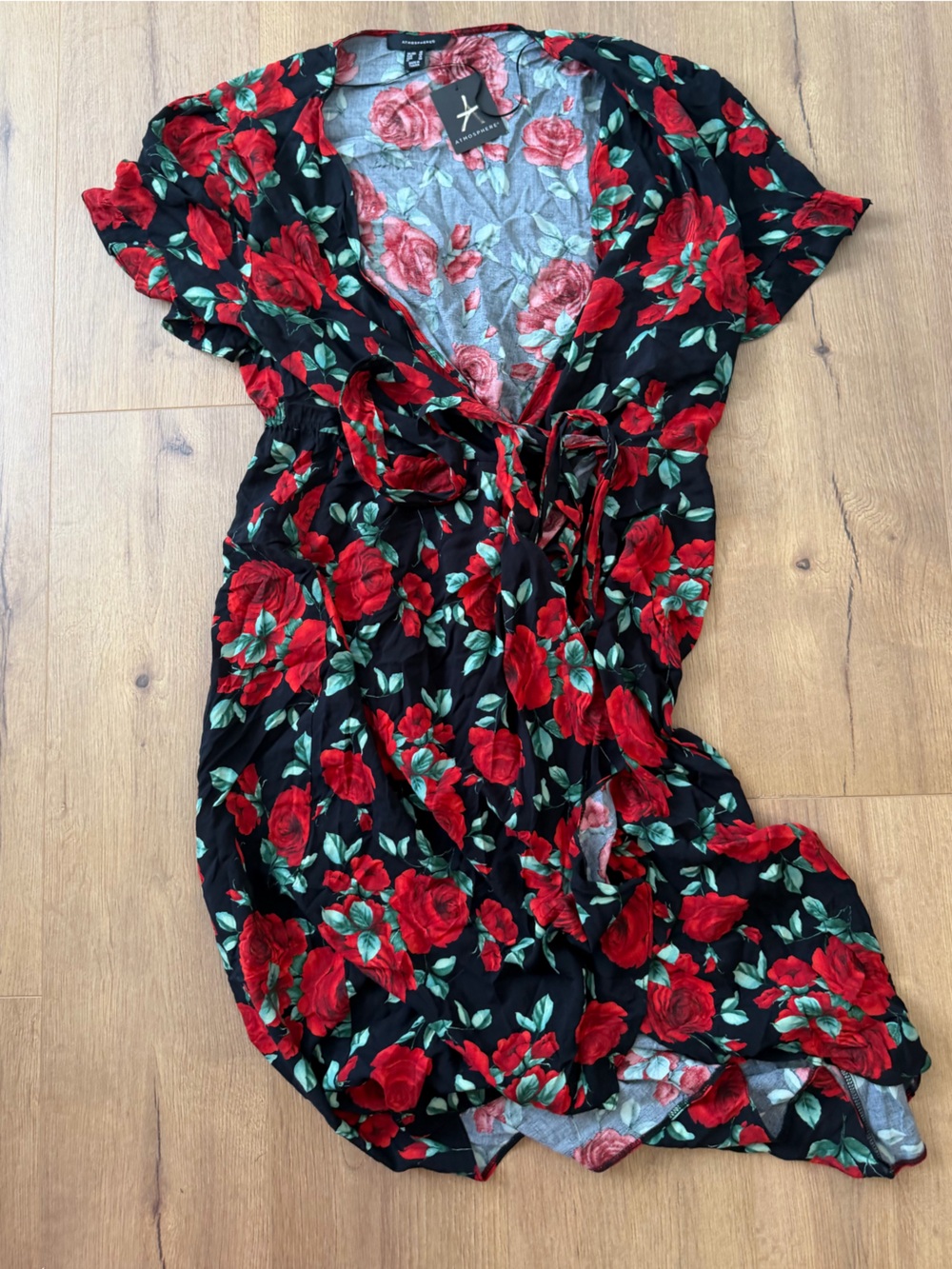 Atmosphere Black Dress with Red Rose Print